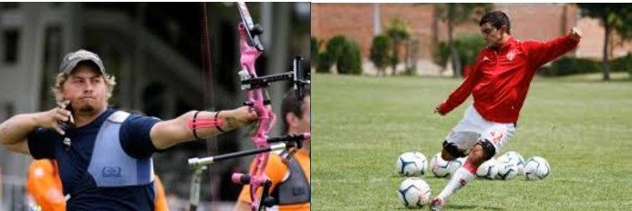 45 degrees angle archer and soccer player